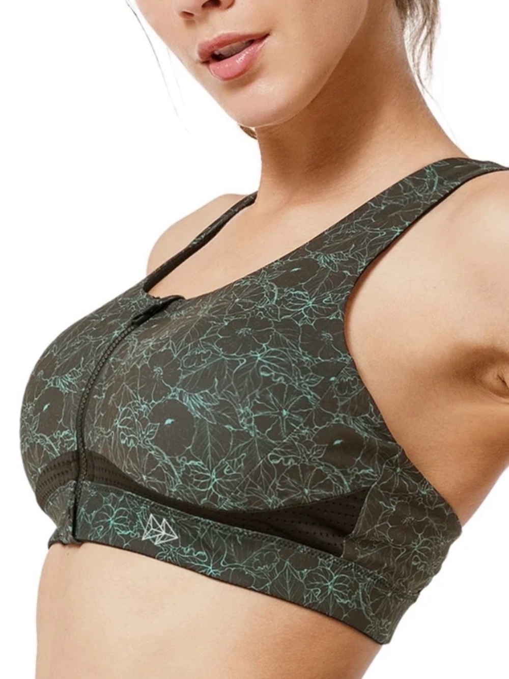 Yvette Women Strappy Zip Front Sports Bra High Impact Workout Bra